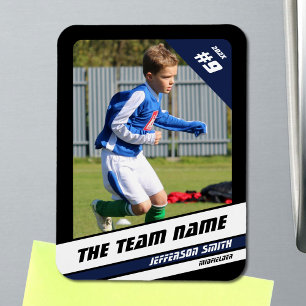 Soccer Player Trading Card in Vigourous Blue Black Magnet