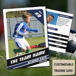 Soccer Player Trading Card in Vigourous Blue White<br><div class="desc">Introducing our Classic Soccer Trading Card – a dynamic fusion of soccer passion and sleek design, set against a backdrop of vibrant Vigourous blue with crisp white stripes on a clean white background. On the front, personalise the essentials: team name, player's full name, position, jersey number, and feature the player's...</div>