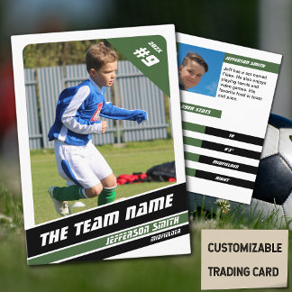 Soccer Player Trading Card in Vigourous Green Whit