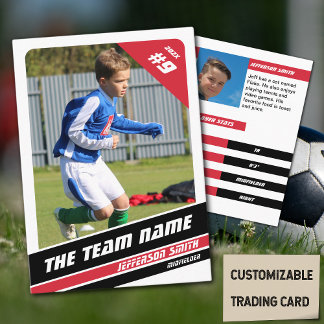 Soccer Player Trading Card in Vigourous Red White