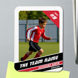Soccer Player Trading Card in Vigourous Red White Magnet