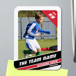 Soccer Player Trading Card in Vigourous Red White Magnet