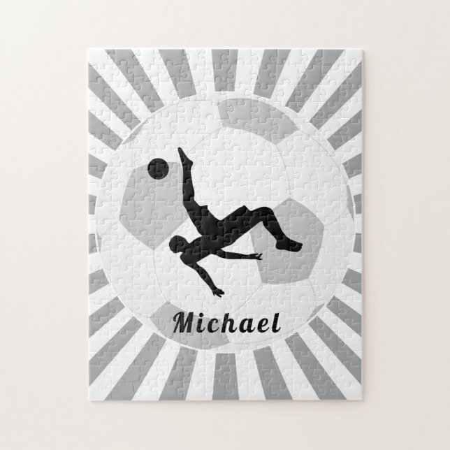 Soccer Player Trick Grey Sunlight Ball Kids Name   Jigsaw Puzzle (Vertical)