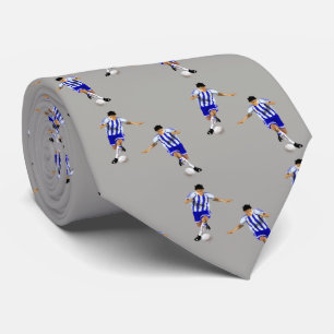 Soccer Players Kicking Ball Blue Uniform Tie