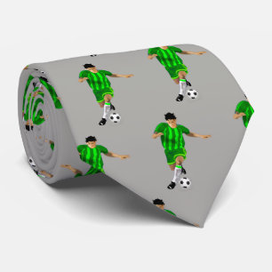 Soccer Players Kicking Ball Green Uniform Tie
