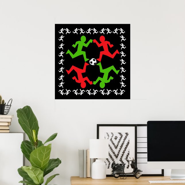 Soccer Players Running to the Ball Pattern Poster (Home Office)