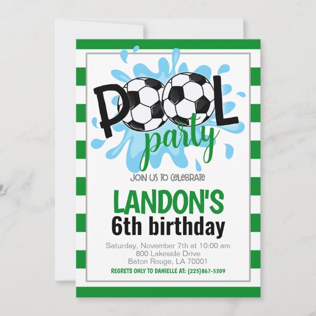 Soccer Pool Party Birthday Invitation (Front)