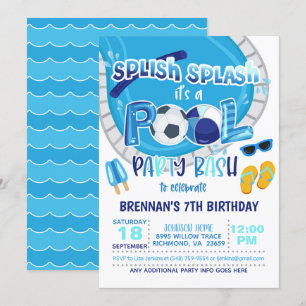 Soccer Pool Party Invitation - Boy
