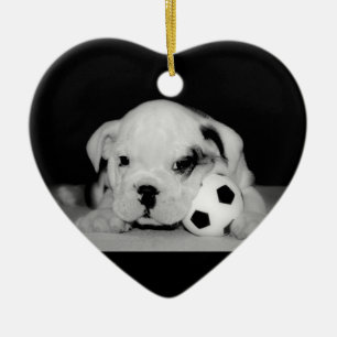"Soccer Puppy" English Bulldog Ceramic Ornament