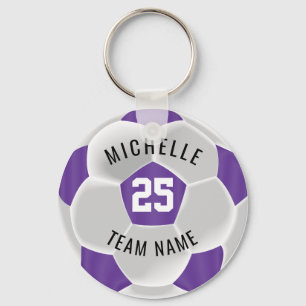 Soccer  - Purple and White Key Ring