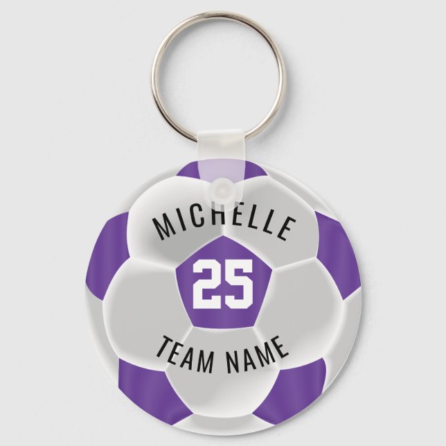 Soccer  - Purple and White Key Ring (Front)
