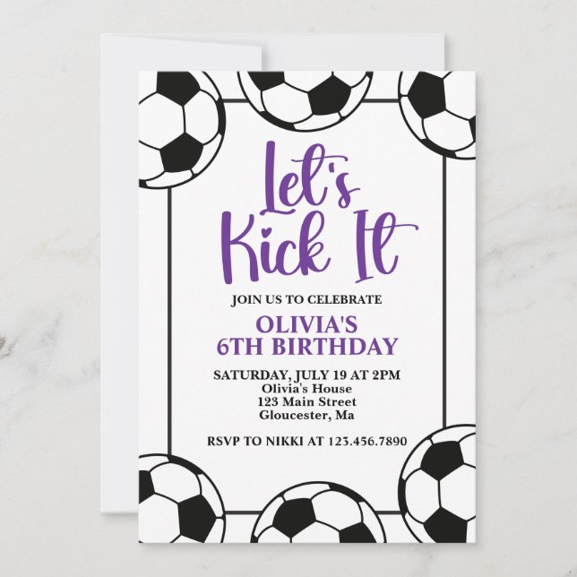 Soccer Purple Birthday Invitation (Front)