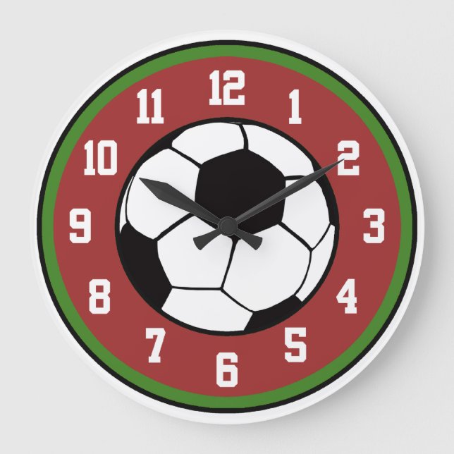 Soccer Red and Green Large Clock (Front)
