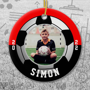Soccer Red Black Team Colors Ceramic Ornament