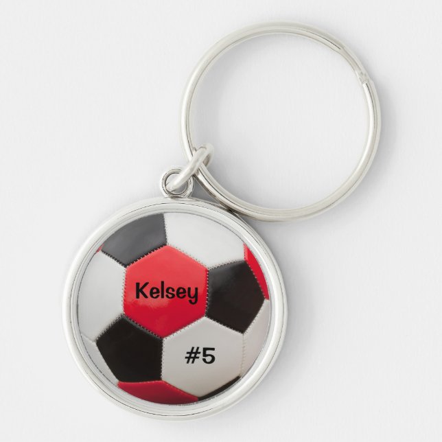 Soccer Red White and Black Key Ring (Front)