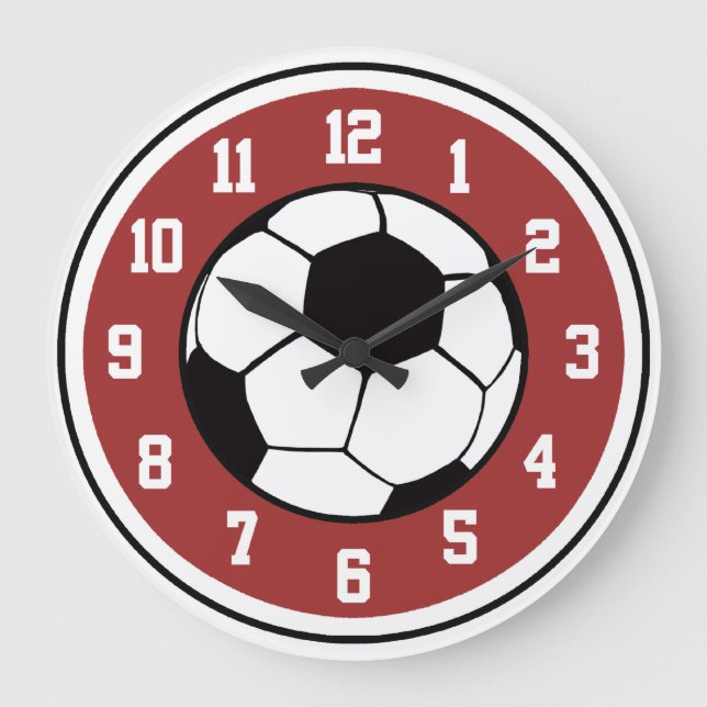 Soccer Red White and Black Large Clock (Front)