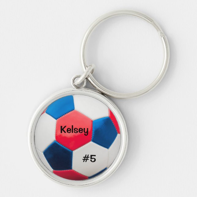 Soccer Red White and Blue Key Ring (Front)