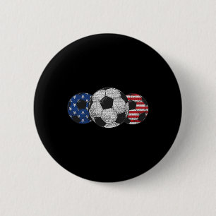 Soccer Red White Blue American Flag 4th Of July 6 Cm Round Badge
