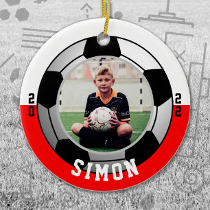 Soccer Red White Team Colours Ceramic Ornament