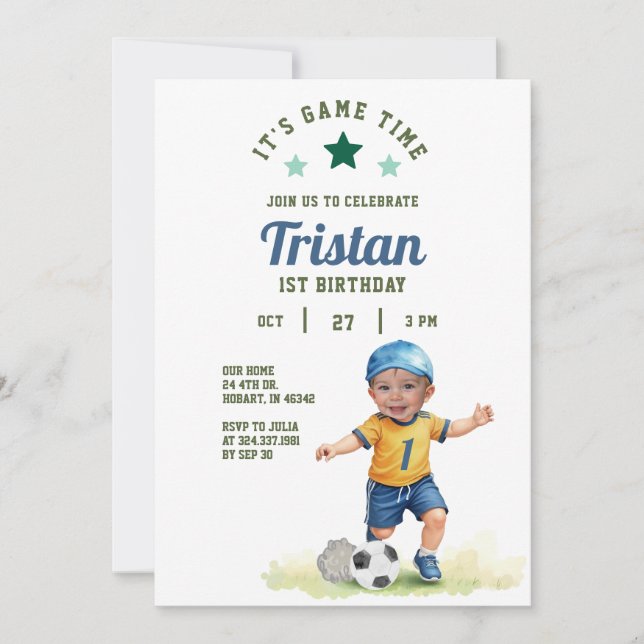 Soccer Rookie 1st Birthday Photo Invitation  (Front)
