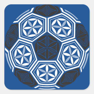 soccer sacred geometry blue square sticker