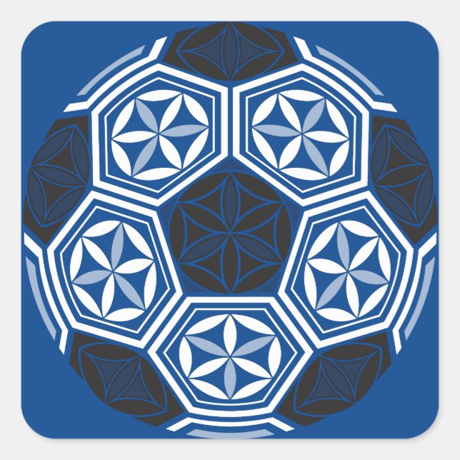 soccer sacred geometry blue square sticker (Front)