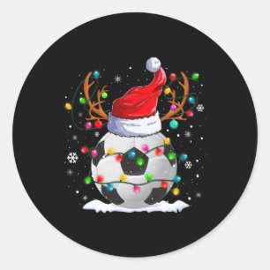 Soccer Santa Hat Reindeer Christmas Lights Fun Xma Classic Round Sticker