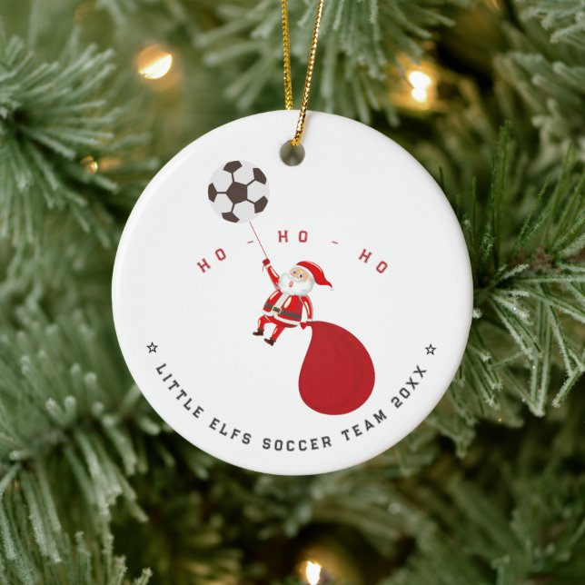 Soccer Santa Kickin Off a Winning Christmas Season Ceramic Ornament (Tree)