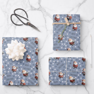 Soccer Santa on Dark Grey-Blue Wrapping Paper Sheet