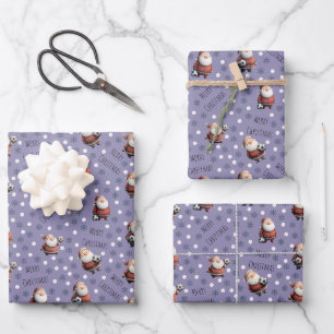 Soccer Santa on Grayish Purple Wrapping Paper Sheet