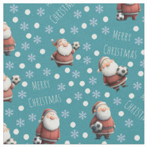 Soccer Santa on Green-Blue Fabric