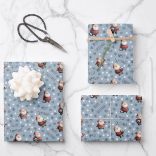 Soccer Santa on Light Grey Blue Wrapping Paper Sheet