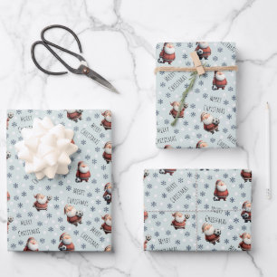 Soccer Santa on Pale Green Wrapping Paper Sheet