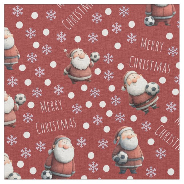 Soccer Santa on Red Fabric (Close Up)