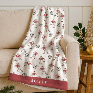 Soccer Santa Personalised Christmas Fleece Blanket