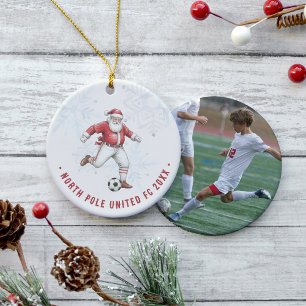 Soccer Santa Personalised Photo Ceramic Ornament