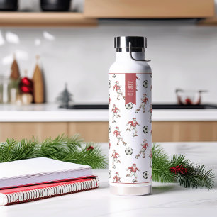 Soccer Santa Personalized Christmas Water Bottle