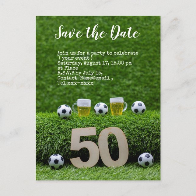 Soccer save the date  ball 50th Birthday Party   Postcard (Front)