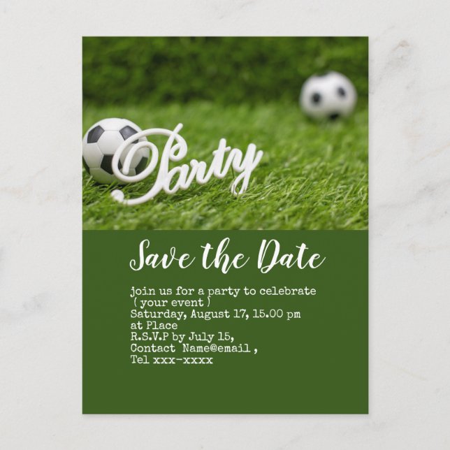 Soccer save the date  ball for Birthday Party  Postcard (Front)