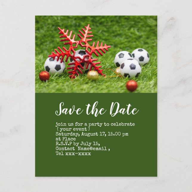 Soccer save the date  with ball for Christmas Postcard (Front)
