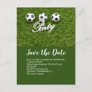 Soccer save the date with ball on green postcard