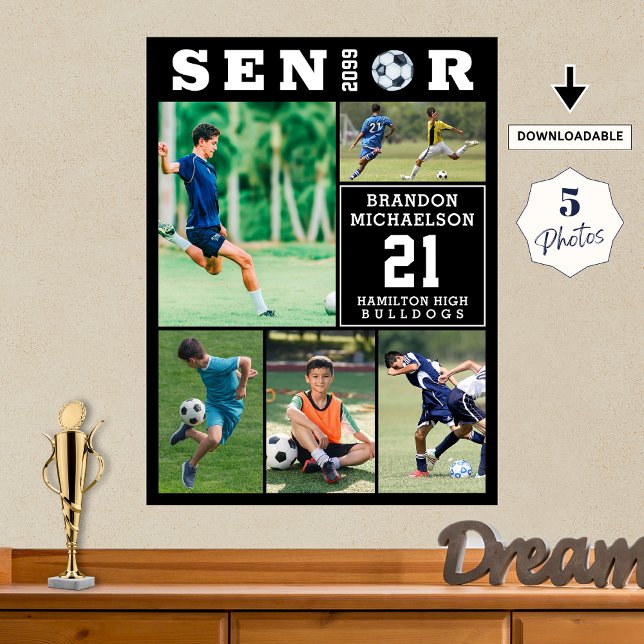 Soccer Senior Graduation 5 Photo Collage Poster (Creator Uploaded)