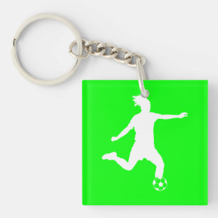 Soccer Silhouette Acrylic Keychain w/Name Green