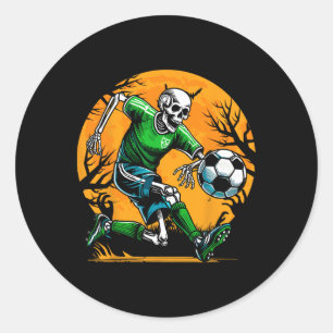 Soccer Skeleton Halloween Footbyll Spooky Boys Soc Classic Round Sticker