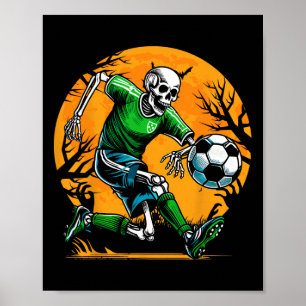 Soccer Skeleton Halloween Footbyll Spooky Boys Soc Poster
