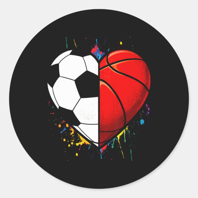 Soccer Sketll Ll Heart Footll Valentines Day  Classic Round Sticker (Front)