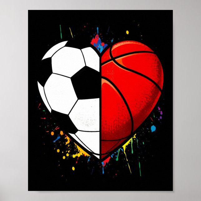 Soccer Sketll Ll Heart Footll Valentines Day  Poster (Front)