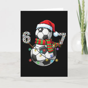 Soccer Snowman 67 Christmas Santa Hat Lights Holid Card