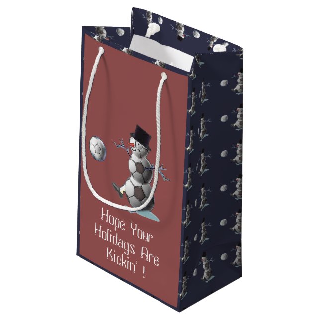 Soccer Snowman Christmas Small Gift Bag (Back Angled)
