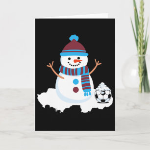 Soccer Snowman, Claret And Blue Christmas Card